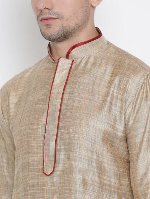 Vastramay Men's Beige Cotton Silk Blend Kurta